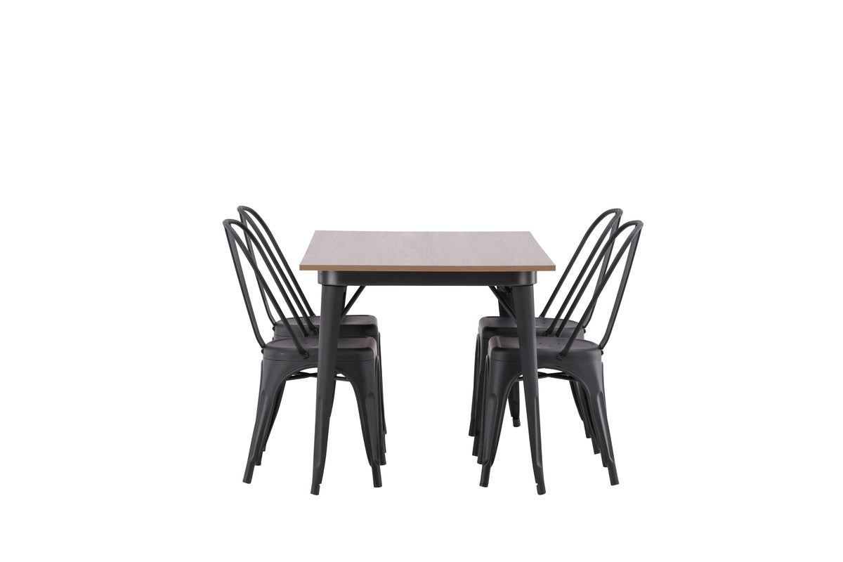 Venture Design Tempe Rektangulära Matbord 140 x 80 Valnöt + Matstolar 4-pack Svart