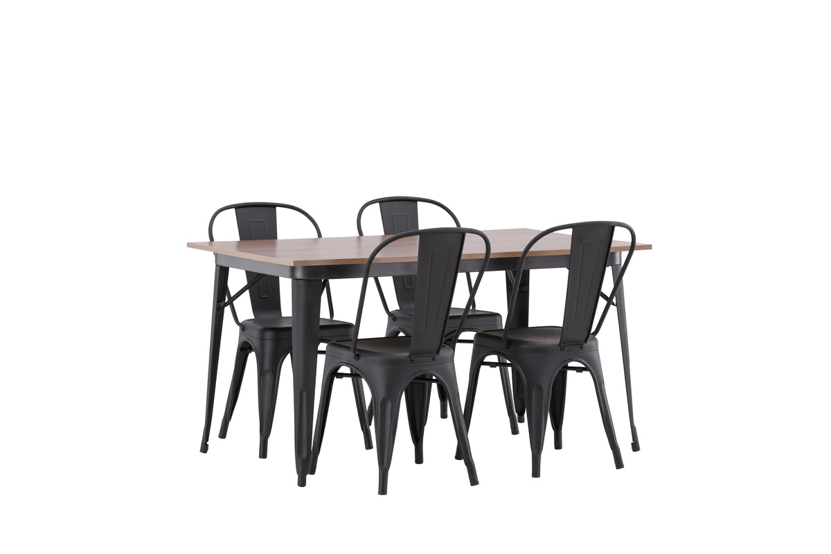 Venture Design Tempe Rektangulära Matbord 140 x 80 Valnöt + Matstolar 4-pack Svart