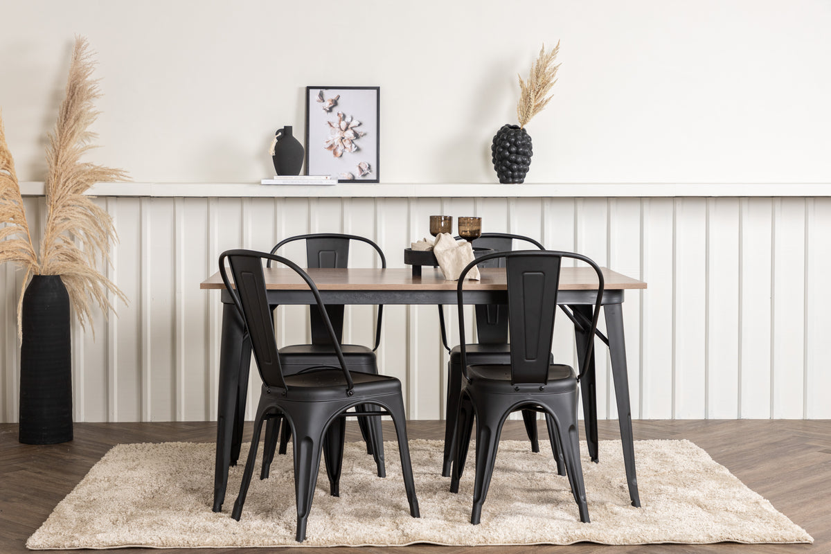 Venture Design Tempe Rektangulära Matbord 140 x 80 Valnöt + Matstolar 4-pack Svart