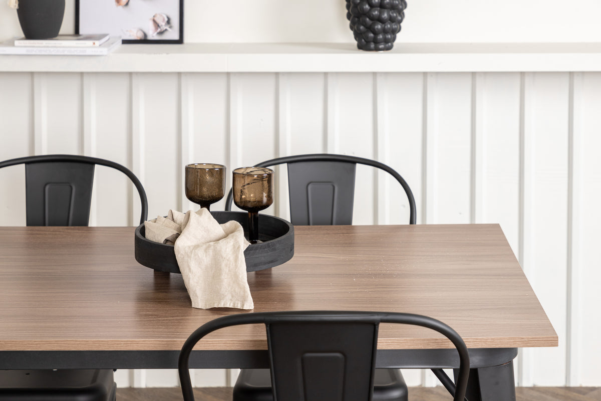 Venture Design Tempe Rektangulära Matbord 140 x 80 Valnöt + Matstolar 4-pack Svart