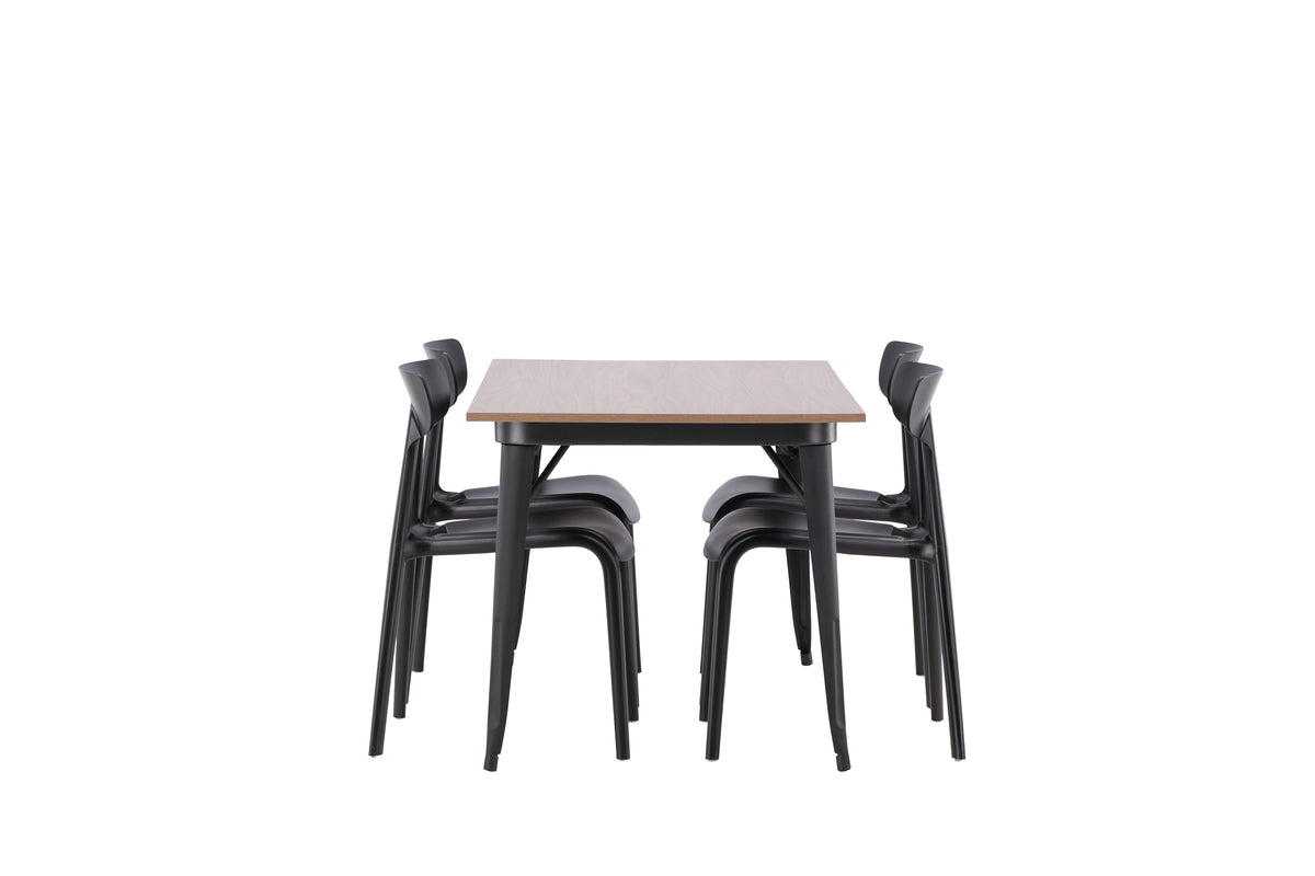 Venture Design Tempe & Ursholmen Rektangulära Matbord 140 x 80 Valnöt + Matstolar 2-pack Svart