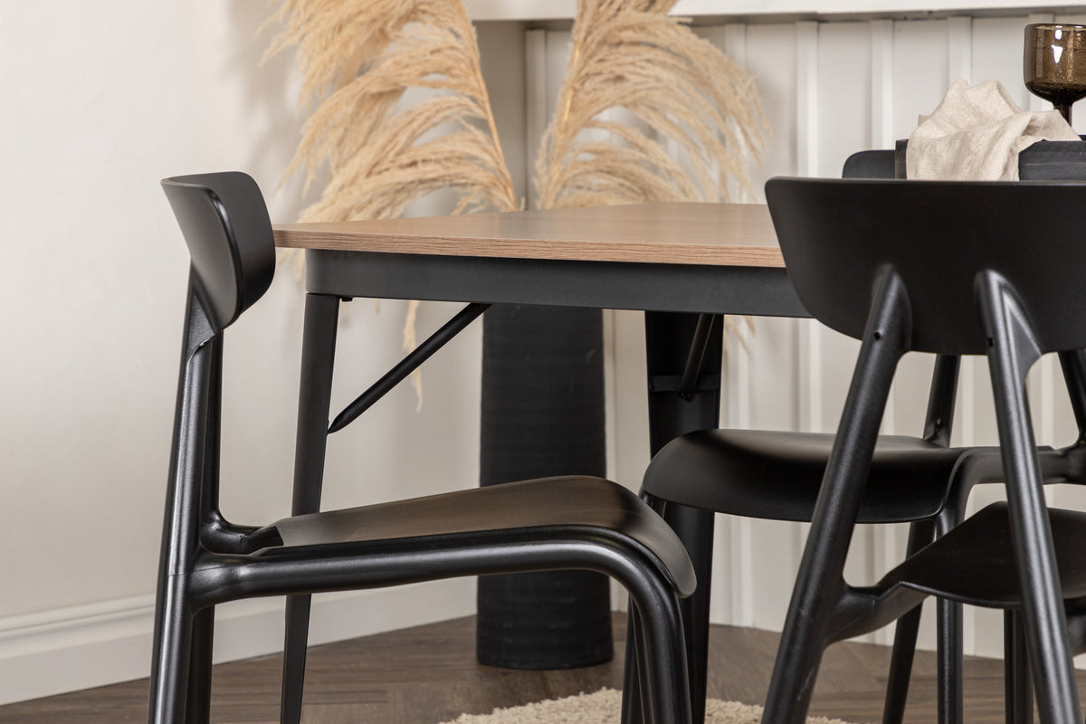 Venture Design Tempe & Ursholmen Rektangulära Matbord 140 x 80 Valnöt + Matstolar 2-pack Svart
