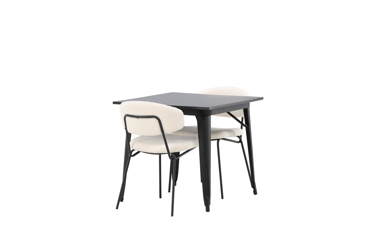 Venture Design Chico & Tempe Matstolar 2-pack Vit + Rektangulära Matbord 80 x 80 Svart