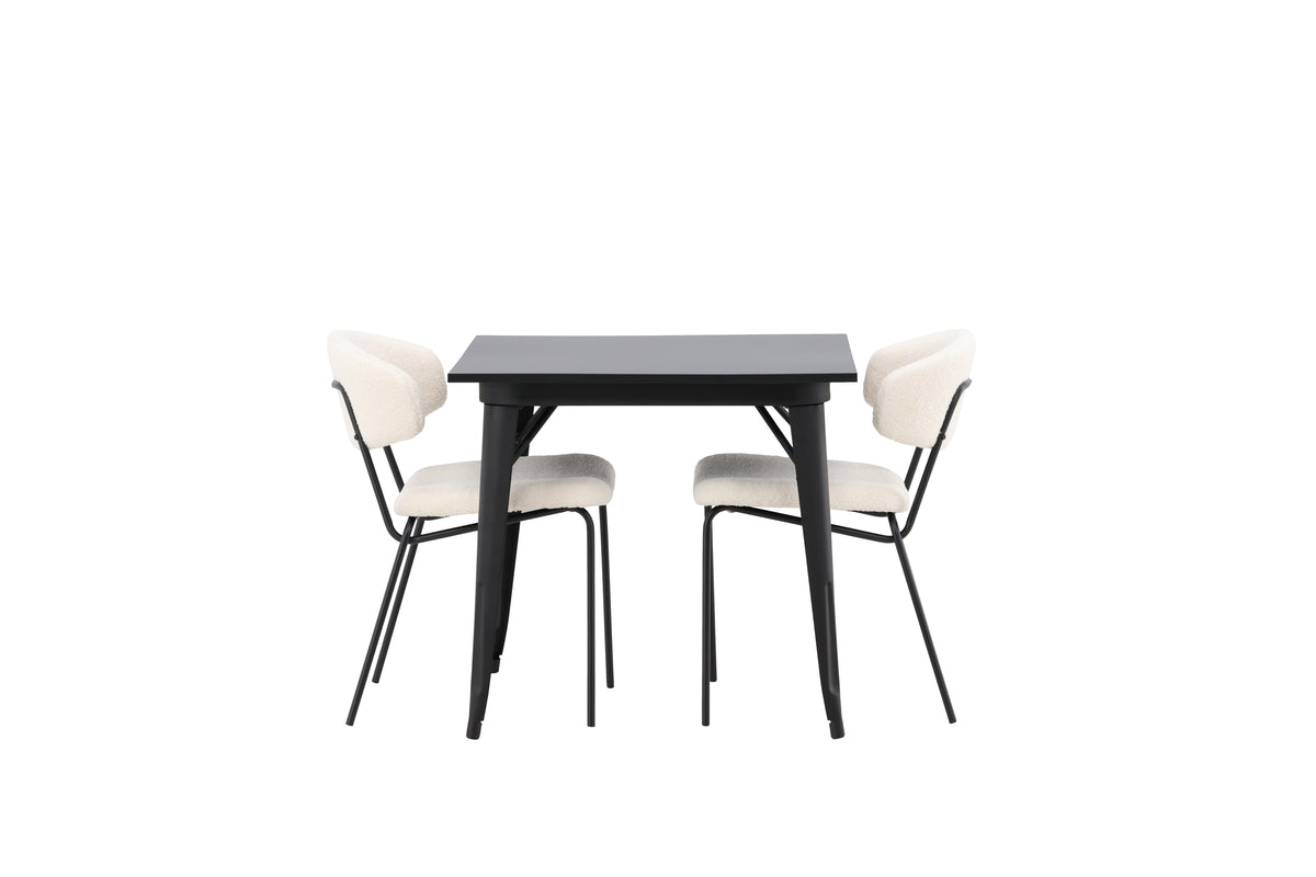 Venture Design Chico & Tempe Matstolar 2-pack Vit + Rektangulära Matbord 80 x 80 Svart
