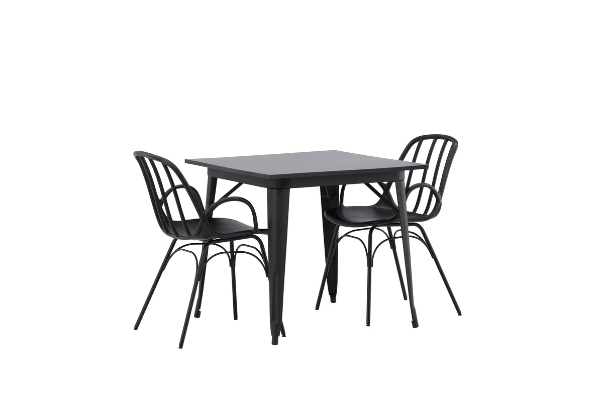 Venture Design Tempe & Dyrön Rektangulära Matbord 80 x 80 Svart + Matstolar 2-pack Svart