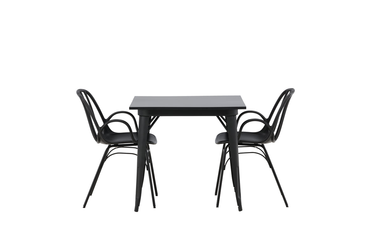 Venture Design Tempe & Dyrön Rektangulära Matbord 80 x 80 Svart + Matstolar 2-pack Svart