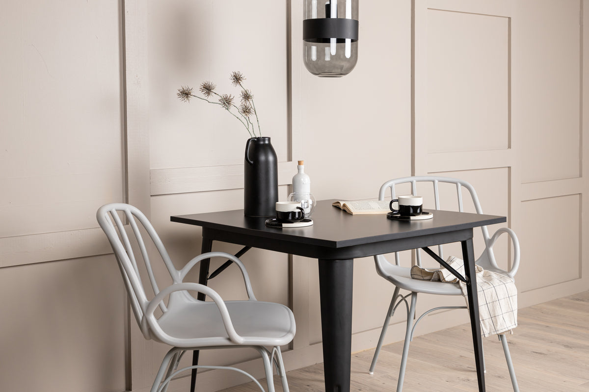 Venture Design Tempe & Dyrön Rektangulära Matbord 80 x 80 Svart + Matstolar 2-pack Ljusgrå