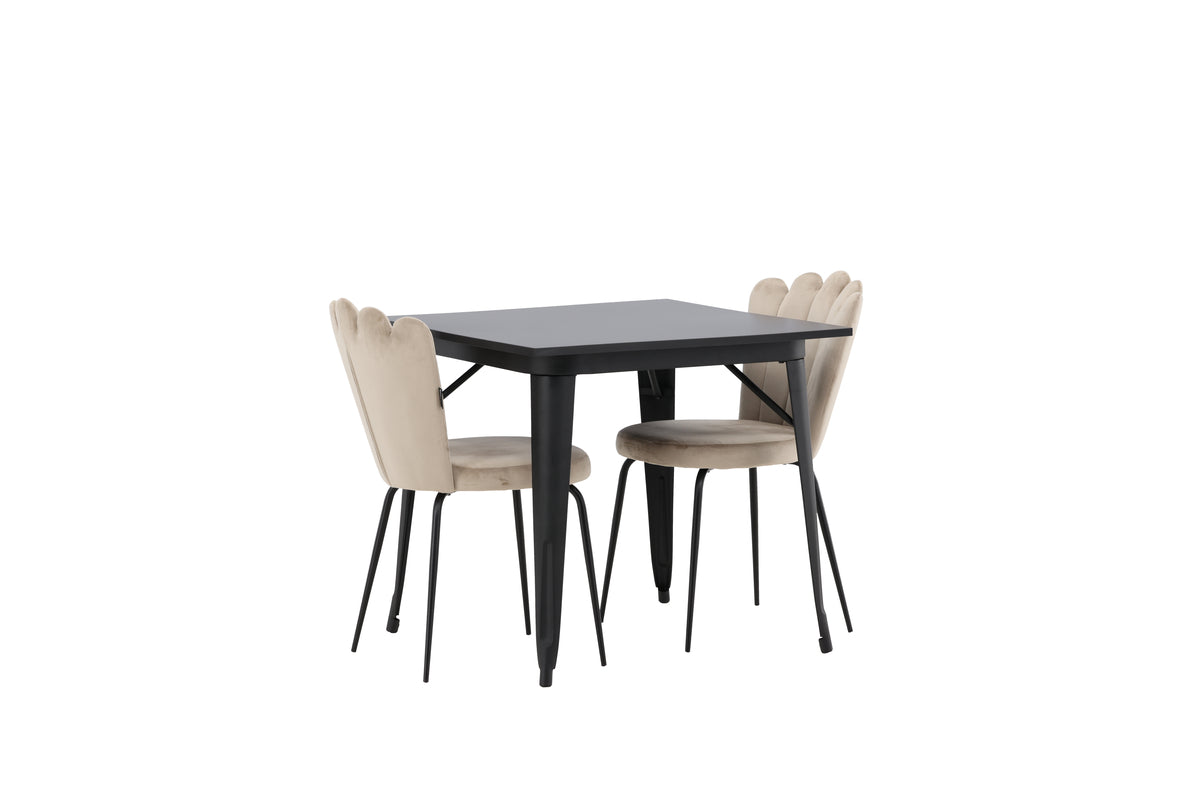 Venture Design Limhamn & Tempe Matstolar 2-pack Beige + Rektangulära Matbord 80 x 80 Svart
