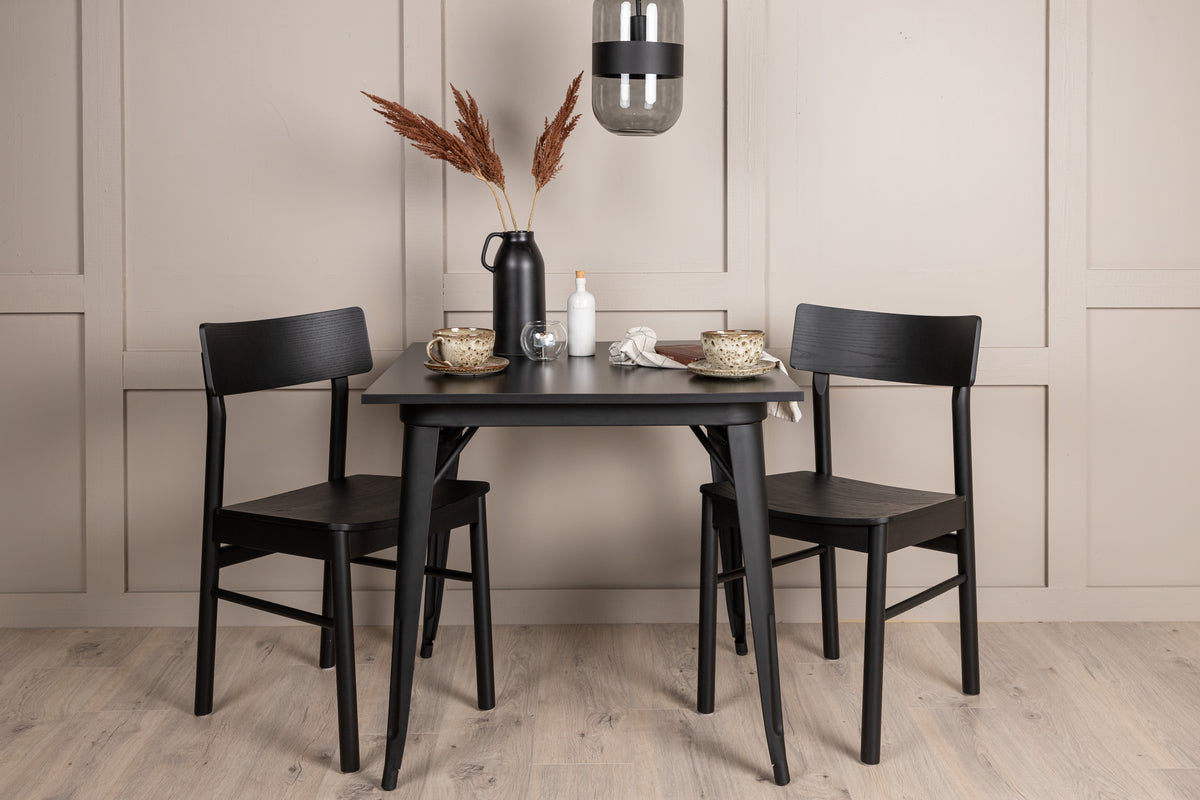 Venture Design Tempe & Montros Rektangulära Matbord 80 x 80 Svart + Matstolar 2-pack Svart
