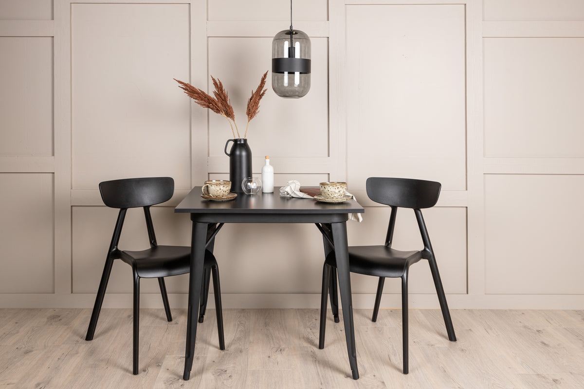 Venture Design Tempe & Ursholmen Rektangulära Matbord 80 x 80 Svart + Matstolar 2-pack Svart