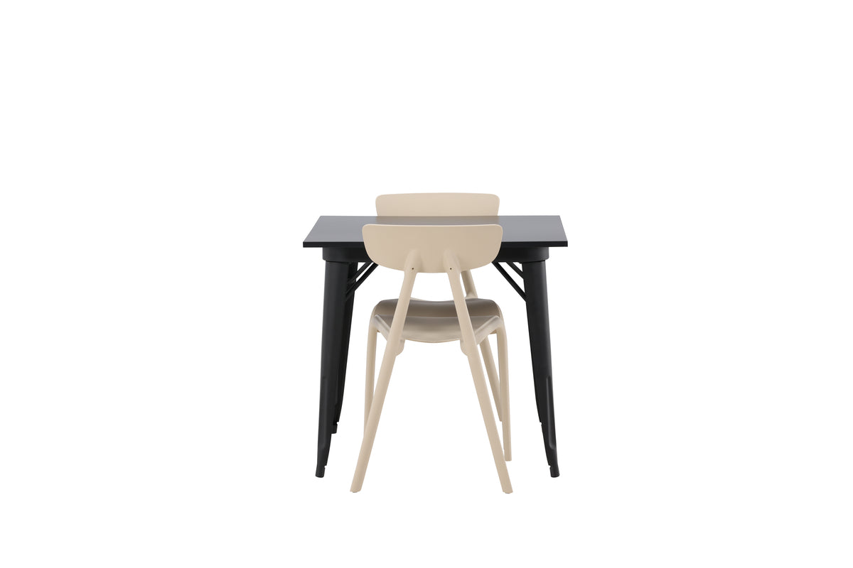 Venture Design Tempe & Ursholmen Rektangulära Matbord 80 x 80 Svart + Matstolar 2-pack Beige