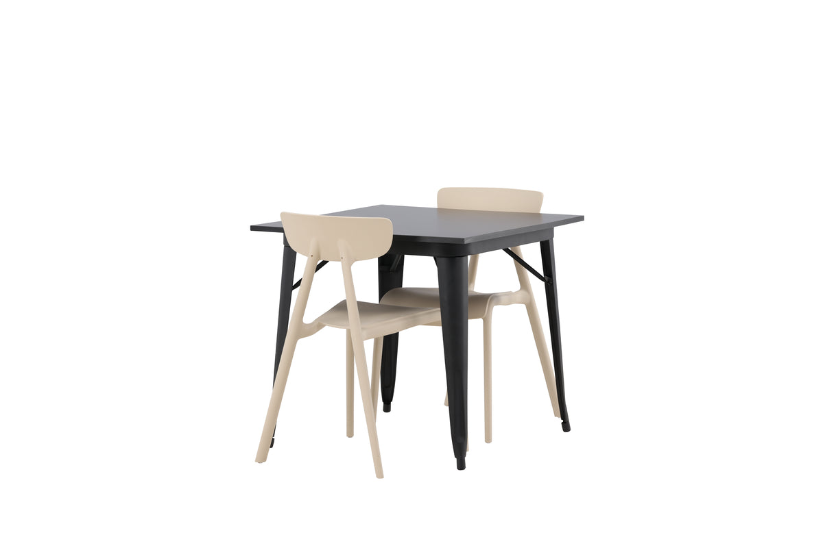 Venture Design Tempe & Ursholmen Rektangulära Matbord 80 x 80 Svart + Matstolar 2-pack Beige
