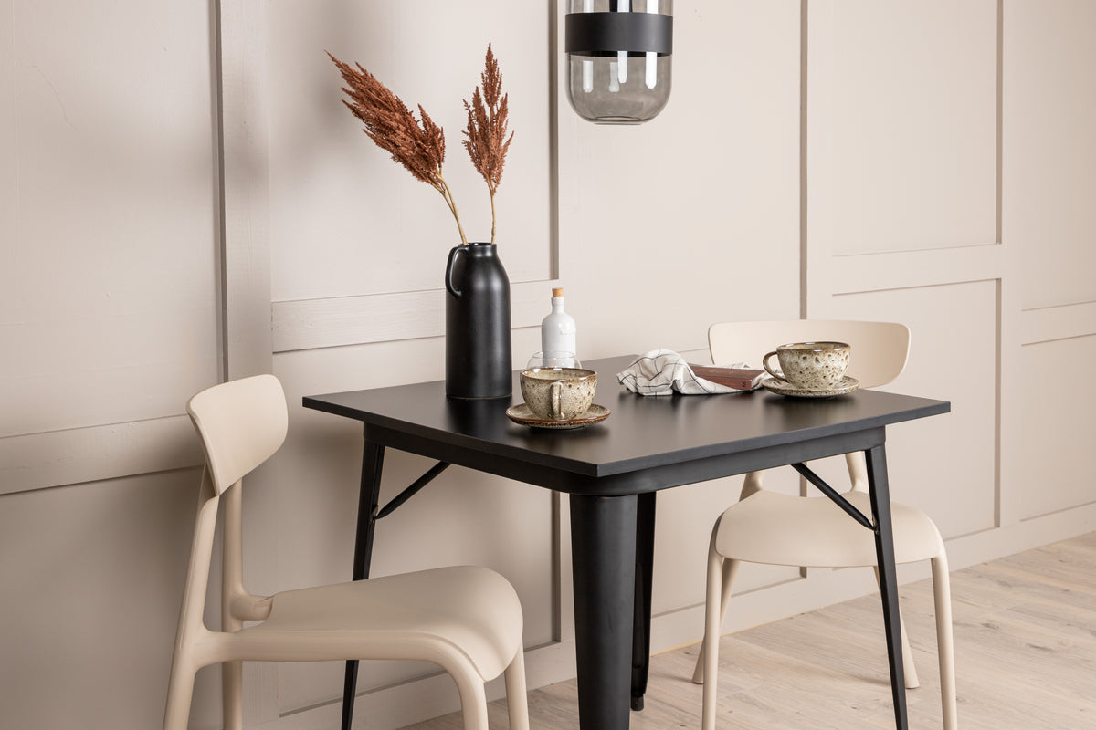 Venture Design Tempe & Ursholmen Rektangulära Matbord 80 x 80 Svart + Matstolar 2-pack Beige