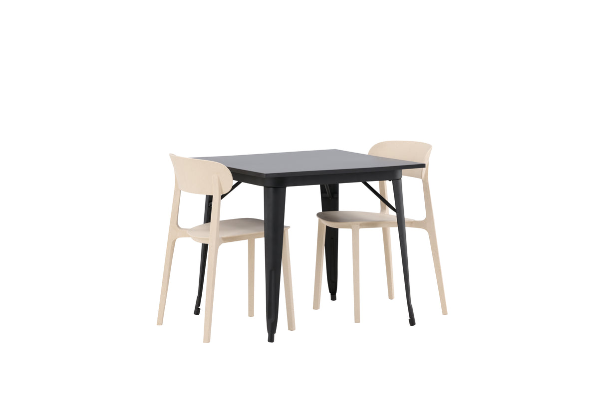 Venture Design Tempe & Åstol Rektangulära Matbord 80 x 80 Svart + Matstolar 2-pack Beige