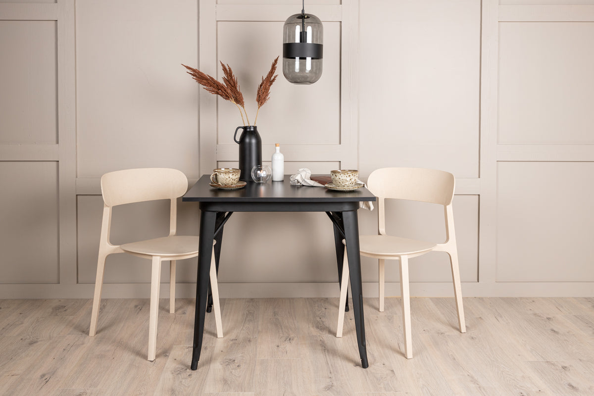 Venture Design Tempe & Åstol Rektangulära Matbord 80 x 80 Svart + Matstolar 2-pack Beige