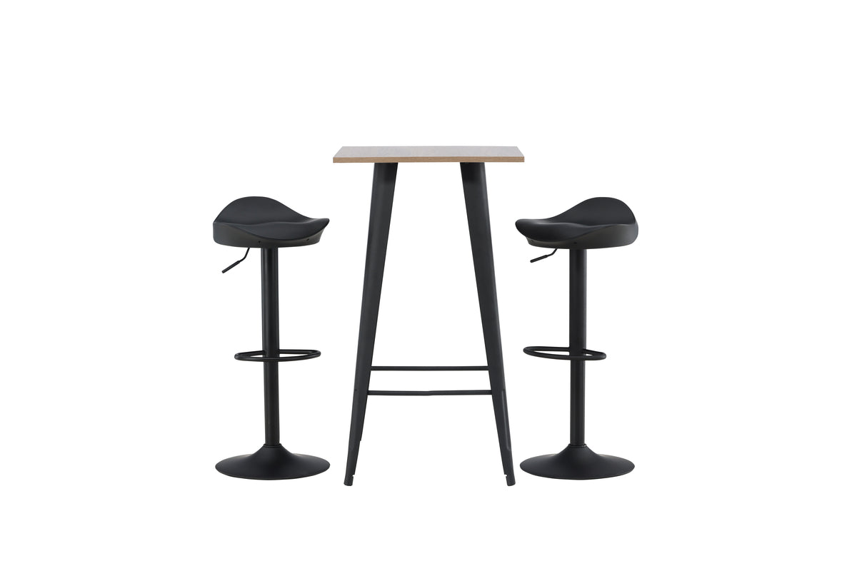 Venture Design Tempe & Adesto Barbord 60 x 60 Valnöt + Barstolar 2-pack Svart