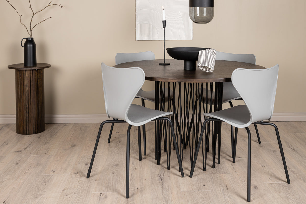 Venture Design Stone round & Estes Matbord ⌀120 + Matstolar Ljusgrå