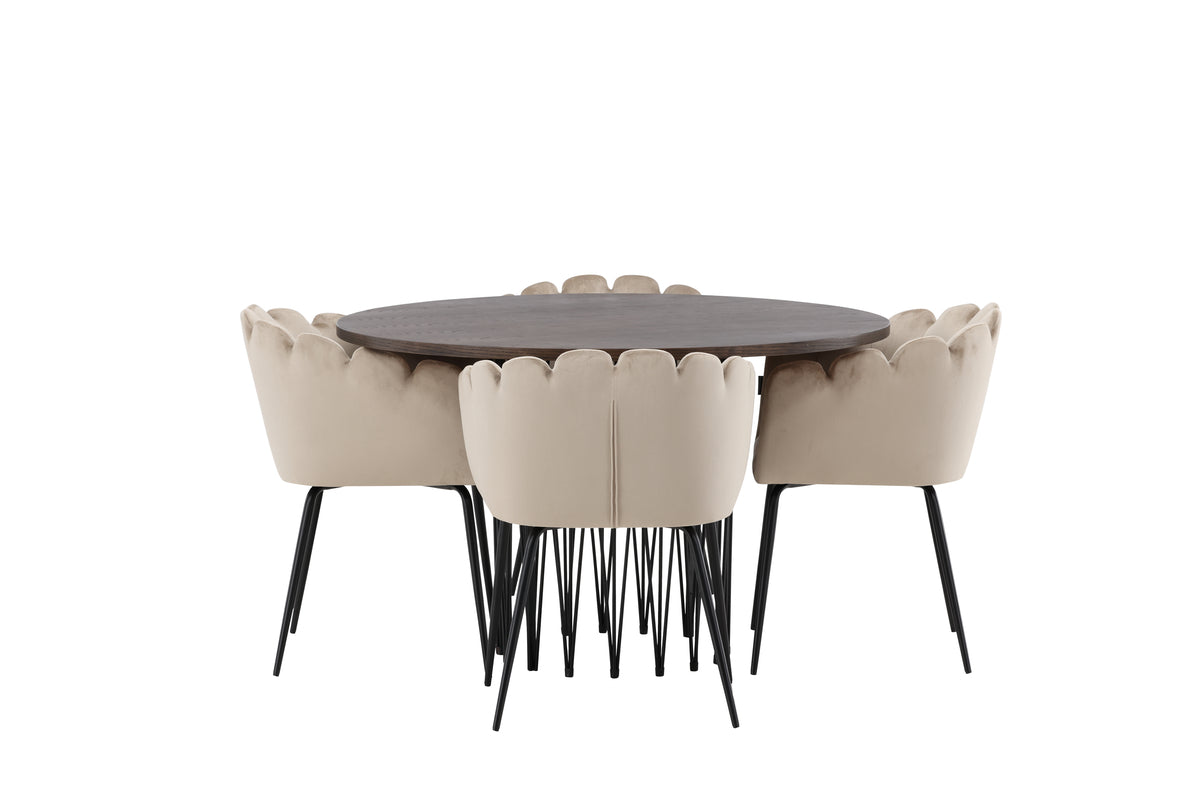 Venture Design Limhamn & Stone Matstolar Beige + Runda Matbord ⌀120 Mocka