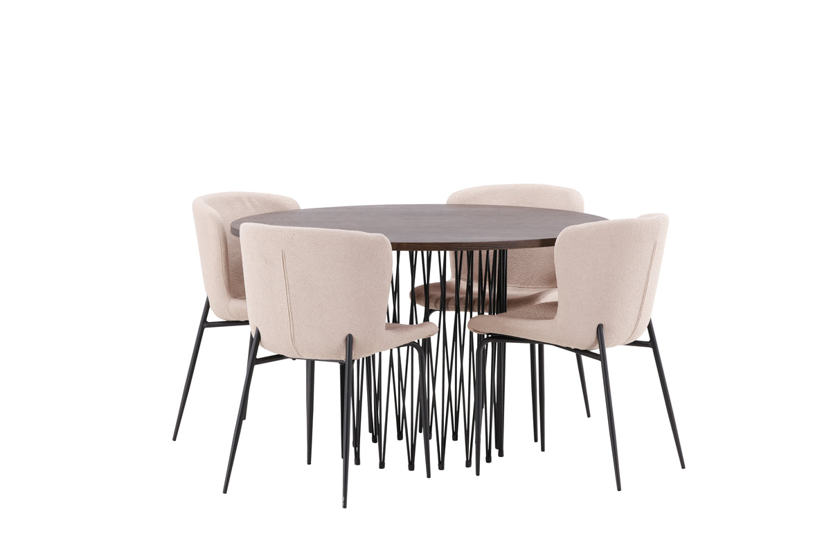 Venture Design Modesto & Stone Matstolar 2-pack Beige + Runda Matbord ⌀120 Mocka