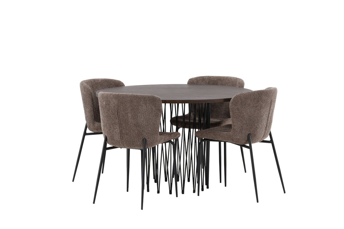 Venture Design Modesto & Stone Matstolar 2-pack Brun + Runda Matbord ⌀120 Mocka