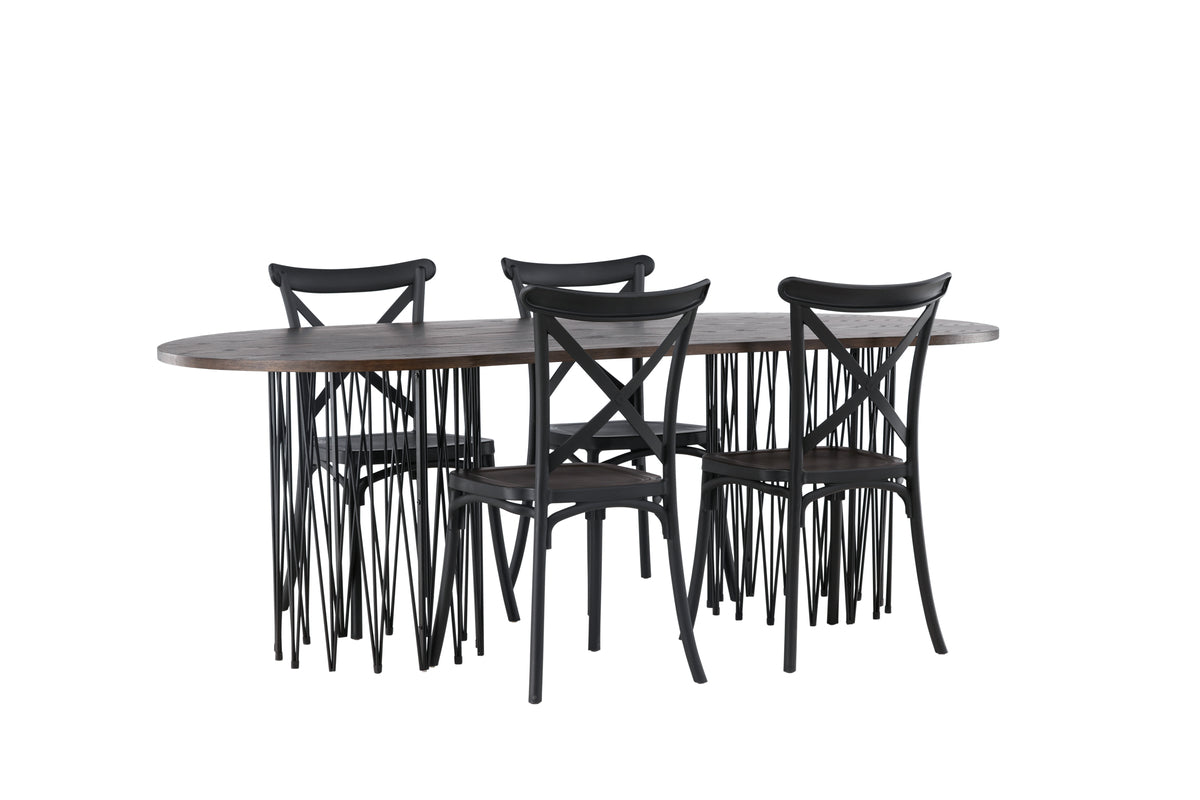 Venture Design Crosett & Stone Matstolar 2-pack Svart + Ovala Matbord 220 x 100 Mocka