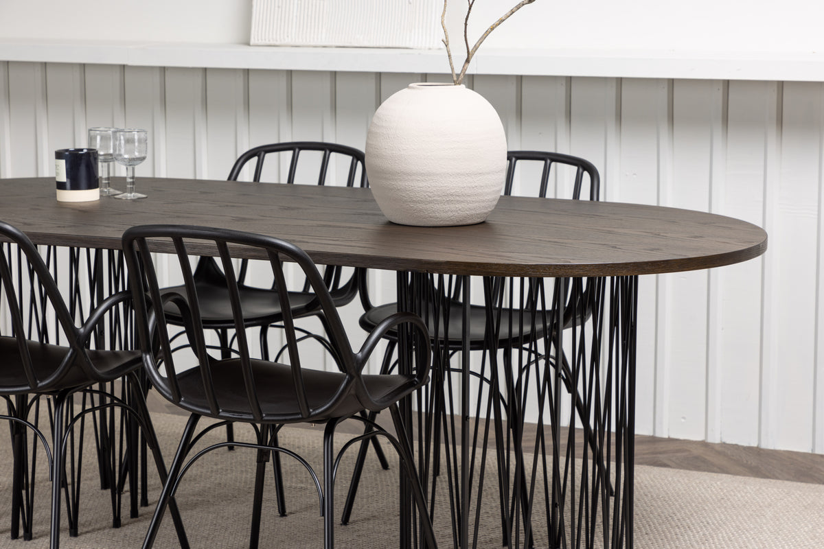 Venture Design Dyrön & Stone Matstolar 2-pack Svart + Ovala Matbord 220 x 100 Mocka