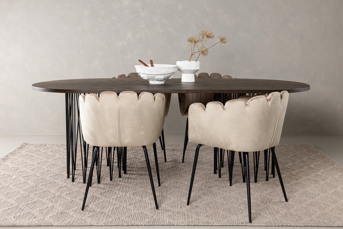 Venture Design Limhamn & Stone Matstolar Beige + Ovala Matbord 220 x 100 Mocka