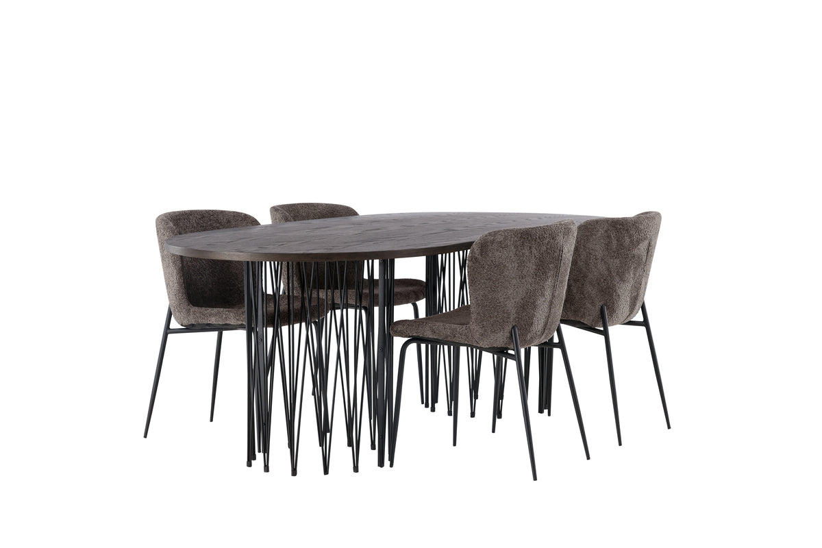 Venture Design Modesto & Stone Matstolar 2-pack Brun + Ovala Matbord 220 x 100 Mocka