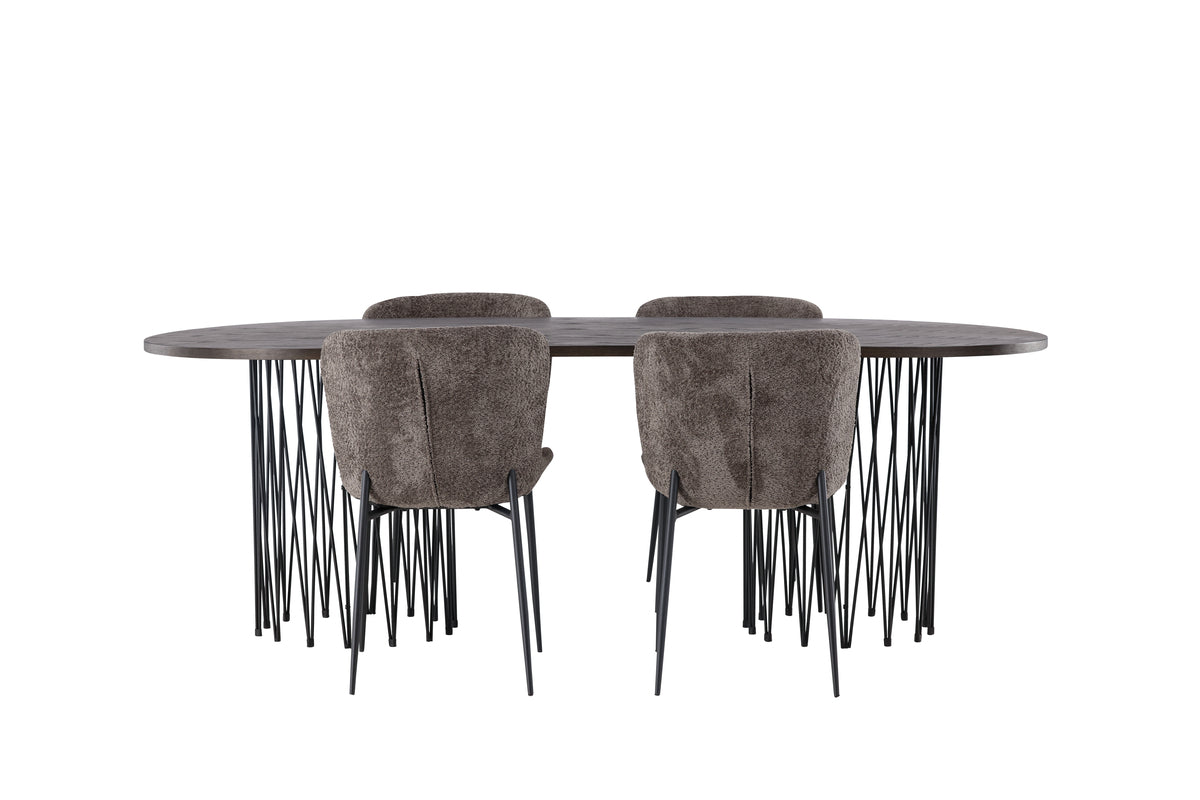 Venture Design Modesto & Stone Matstolar 2-pack Brun + Ovala Matbord 220 x 100 Mocka