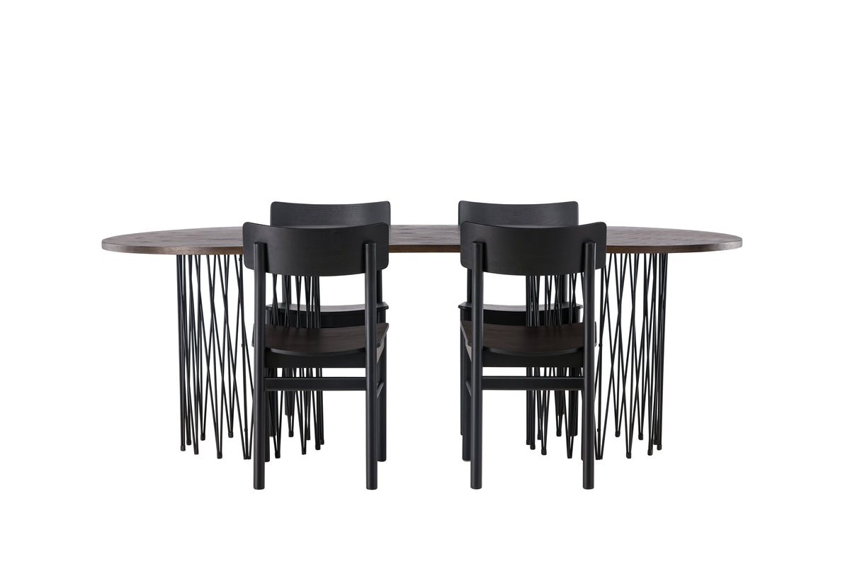 Venture Design Montros & Stone Matstolar 2-pack Svart + Ovala Matbord 220 x 100 Mocka