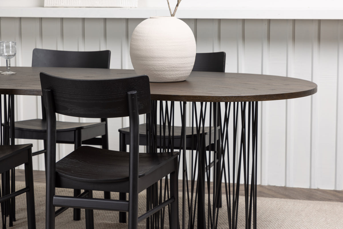 Venture Design Montros & Stone Matstolar 2-pack Svart + Ovala Matbord 220 x 100 Mocka