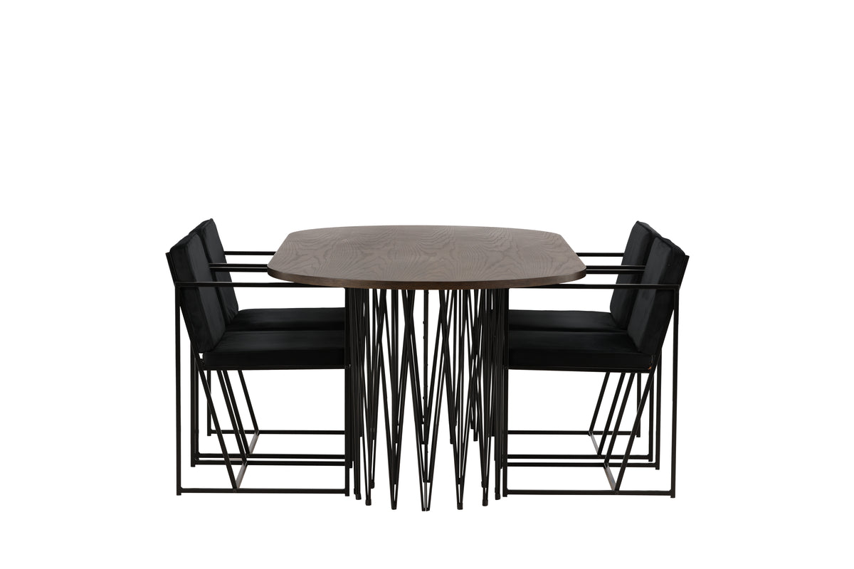 Venture Design Richmond & Stone Matstolar 2-pack Svart + Ovala Matbord 220 x 100 Mocka