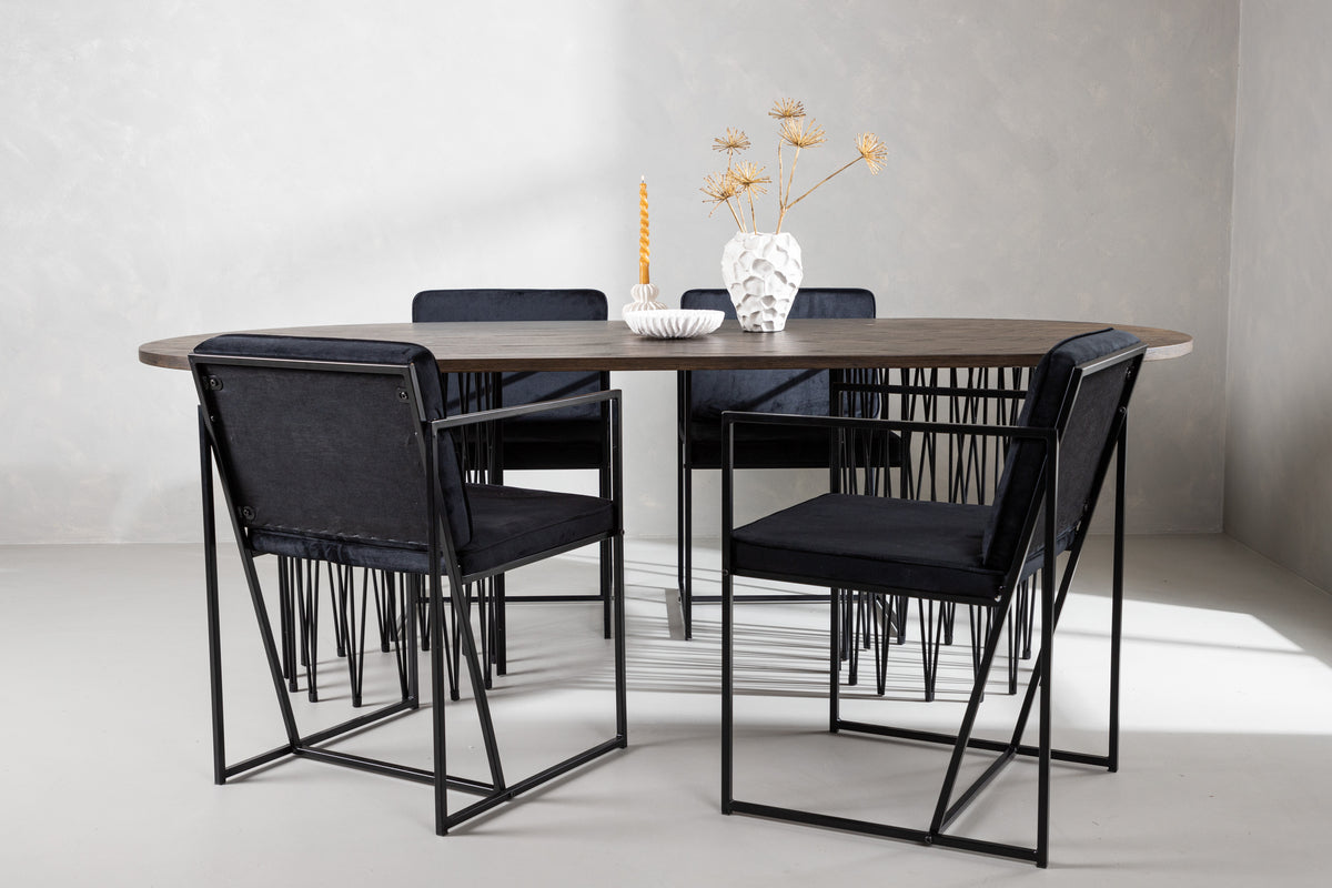 Venture Design Richmond & Stone Matstolar 2-pack Svart + Ovala Matbord 220 x 100 Mocka
