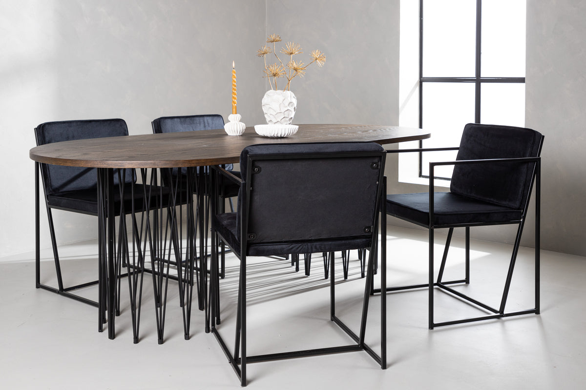 Venture Design Richmond & Stone Matstolar 2-pack Svart + Ovala Matbord 220 x 100 Mocka