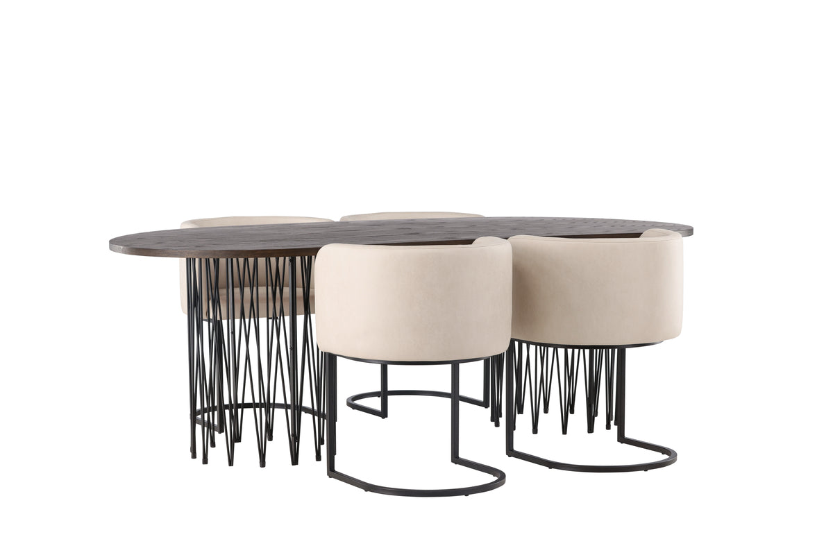 Venture Design Stone & Simrishamn Ovala Matbord 220 x 100 Mocka + Matstolar Beige