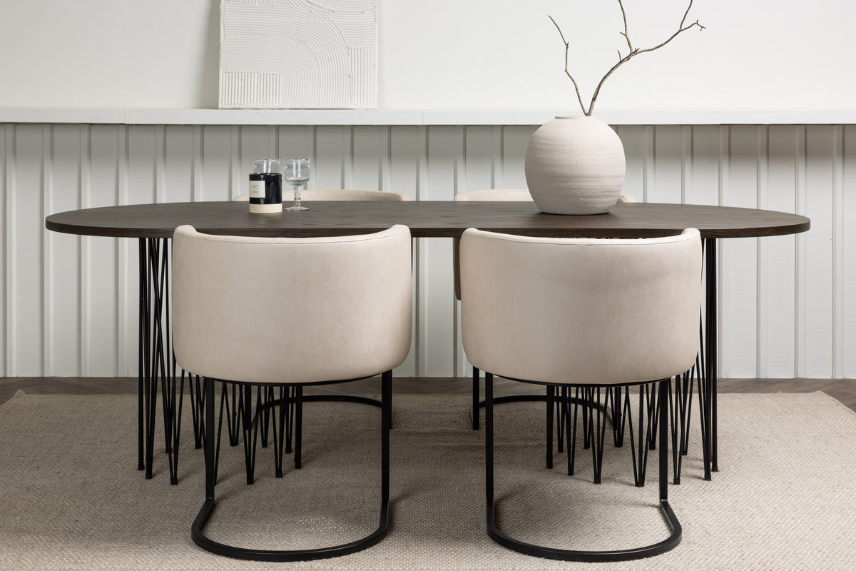Venture Design Stone & Simrishamn Ovala Matbord 220 x 100 Mocka + Matstolar Beige