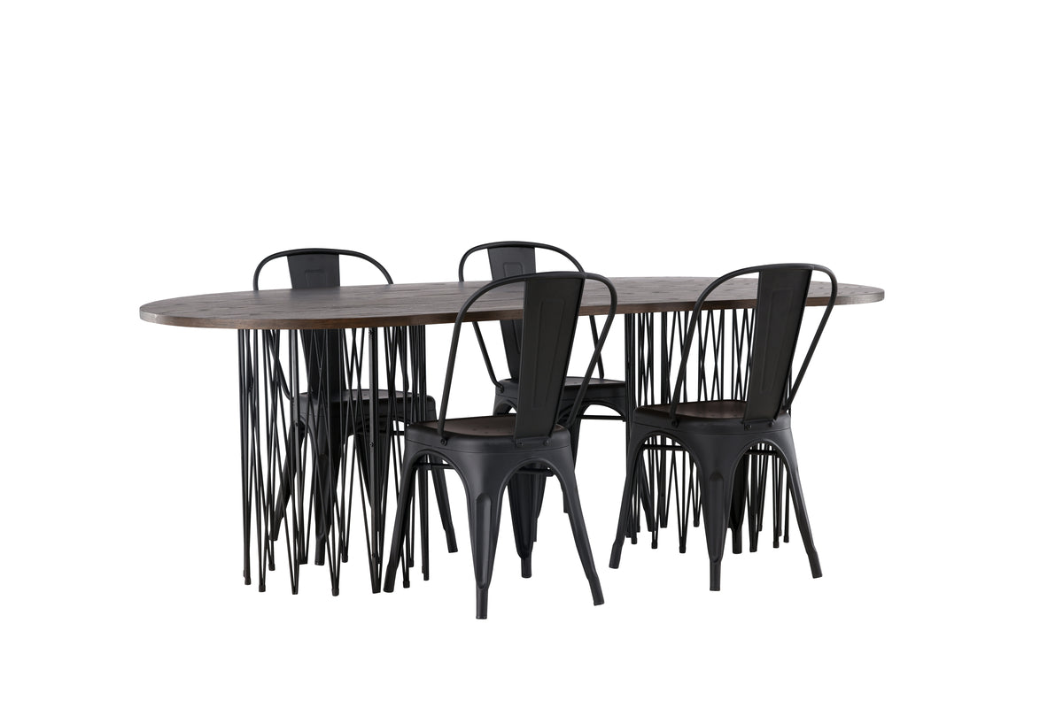 Venture Design Tempe & Stone Matstolar 4-pack Svart + Ovala Matbord 220 x 100 Mocka
