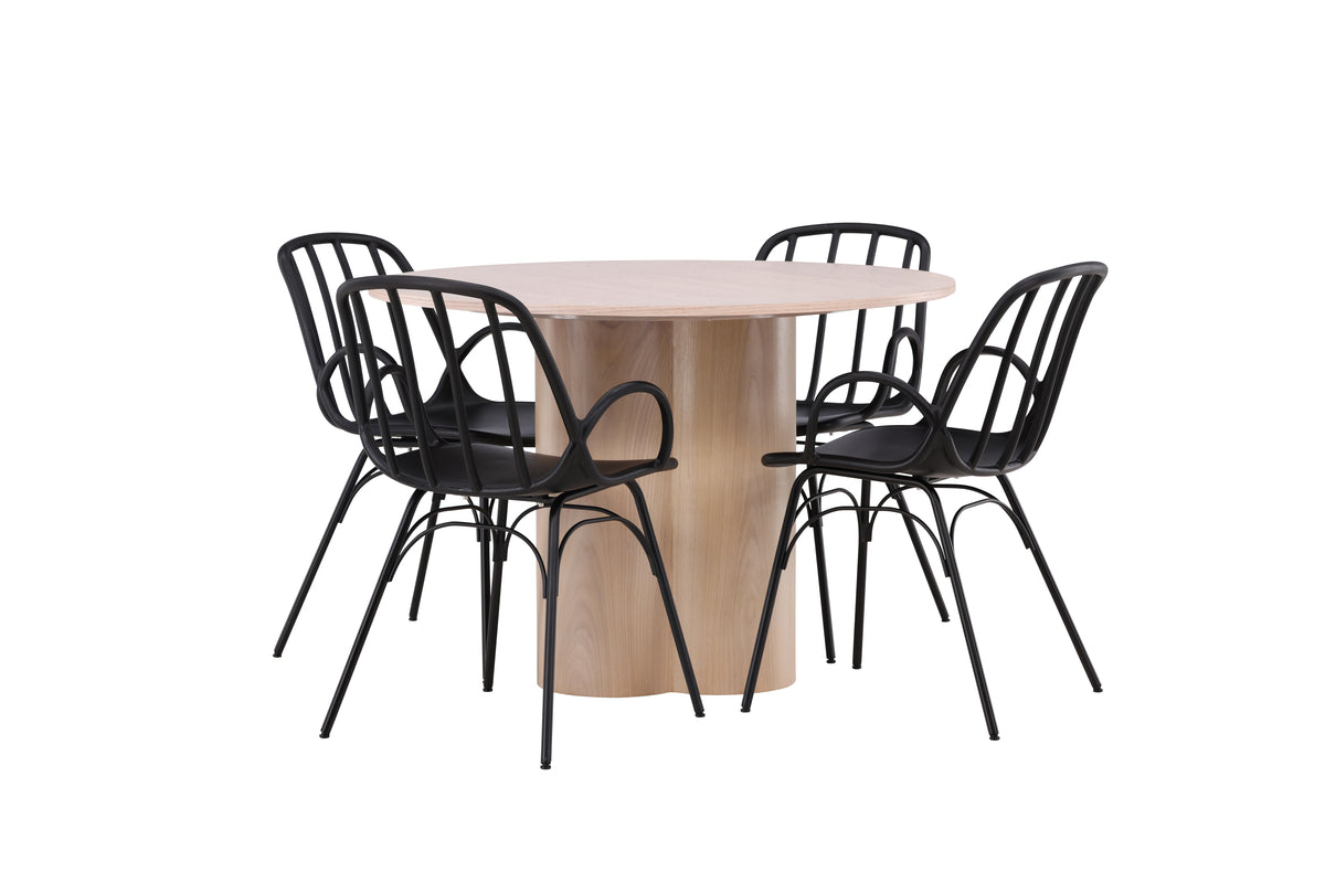 Venture Design Dyrön & Olivia Matstolar 2-pack Svart + Runda Matbord ⌀110 Vitputsad