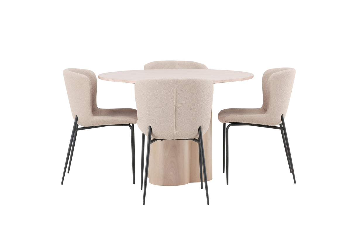 Venture Design Modesto & Olivia Matstolar 2-pack Beige + Runda Matbord ⌀110 Vitputsad