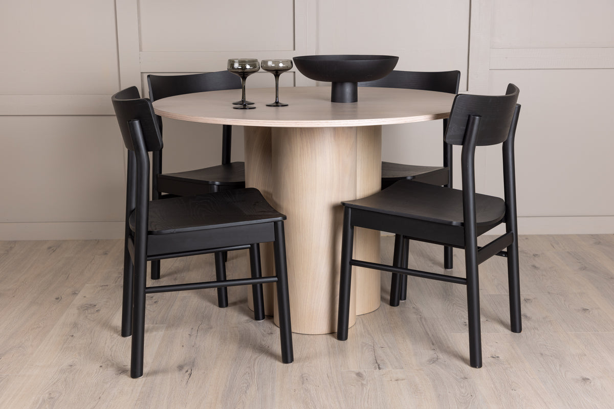 Venture Design Montros & Olivia Matstolar 2-pack Svart + Runda Matbord ⌀110 Vitputsad