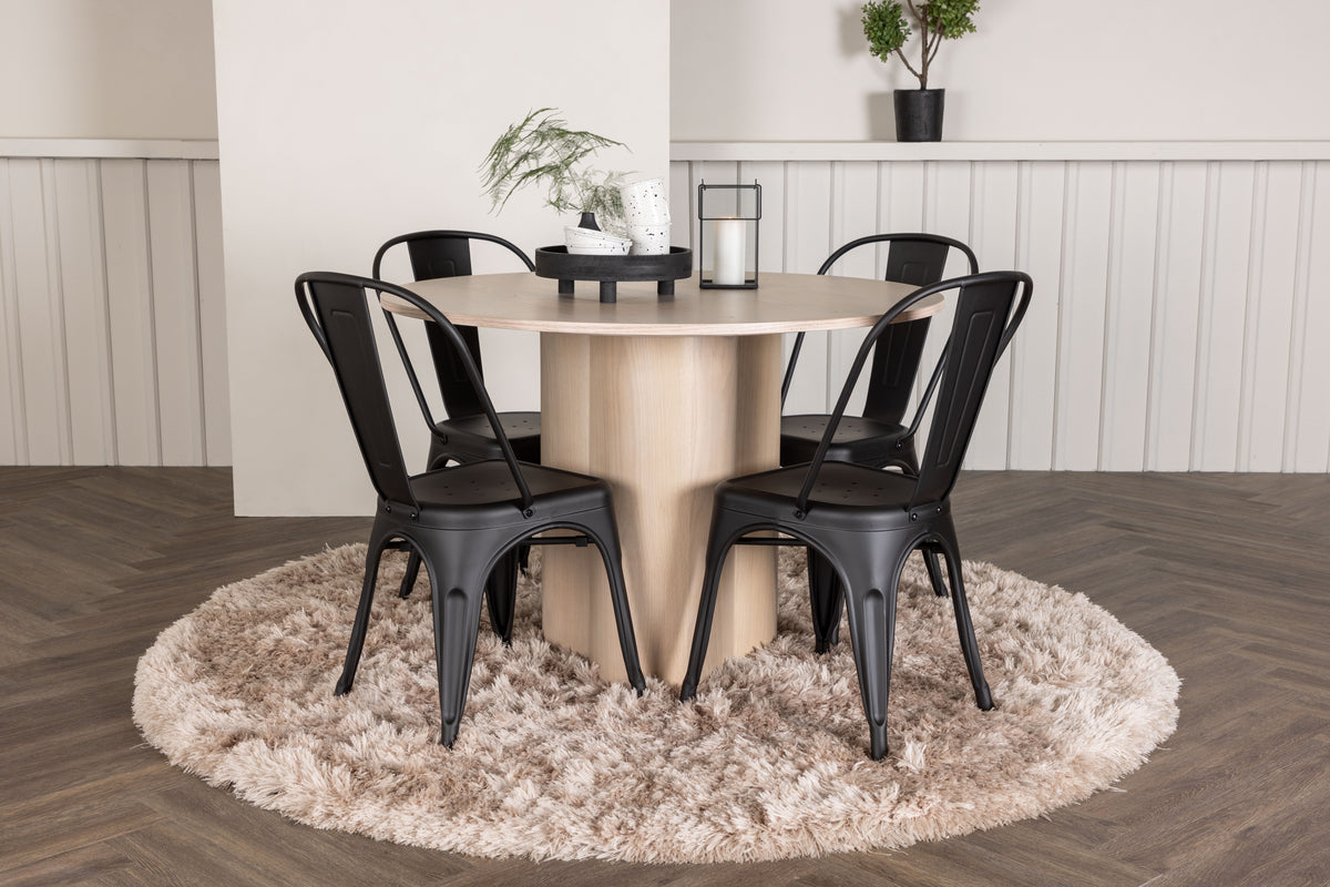 Venture Design Tempe & Olivia Matstolar 4-pack Svart + Runda Matbord ⌀110 Vitputsad