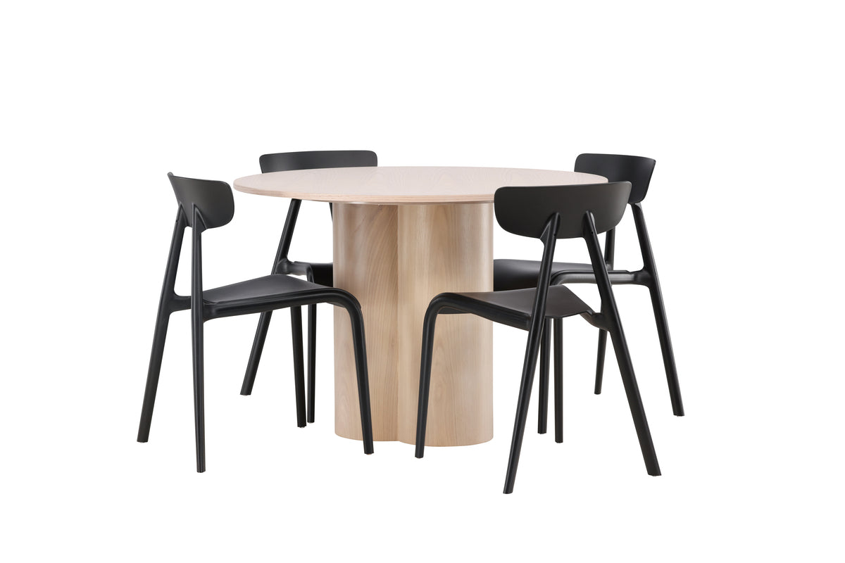 Venture Design Ursholmen & Olivia Matstolar 2-pack Svart + Runda Matbord ⌀110 Vitputsad