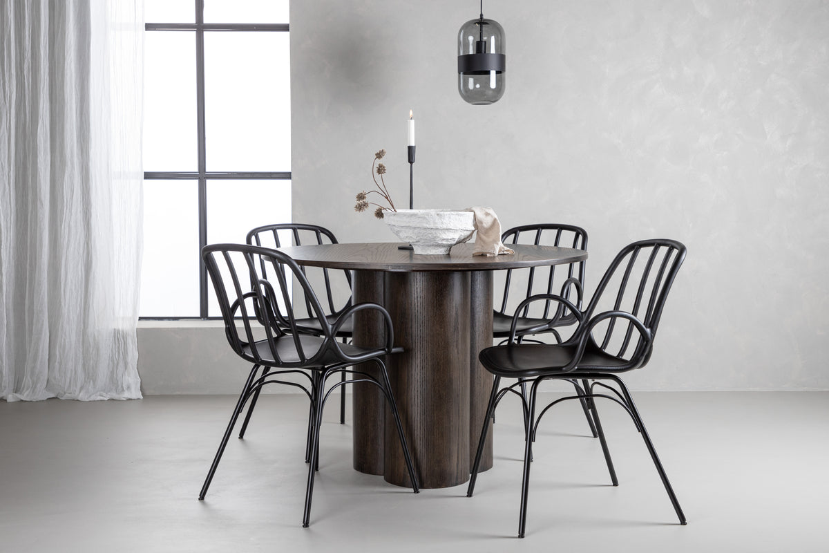 Venture Design Dyrön & Olivia Matstolar 2-pack Svart + Runda Matbord ⌀110 Mocka