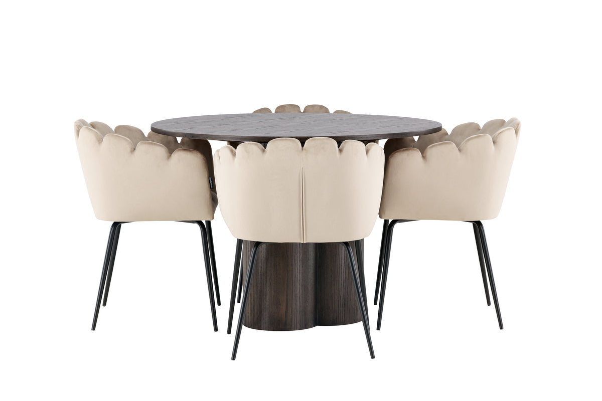 Venture Design Limhamn & Olivia Matstolar Beige + Runda Matbord ⌀110 Mocka