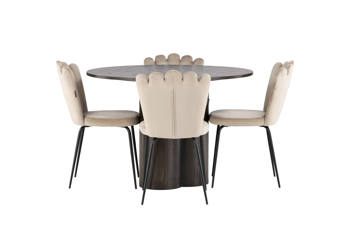 Venture Design Limhamn & Olivia Matstolar 2-pack Beige + Runda Matbord ⌀110 Mocka