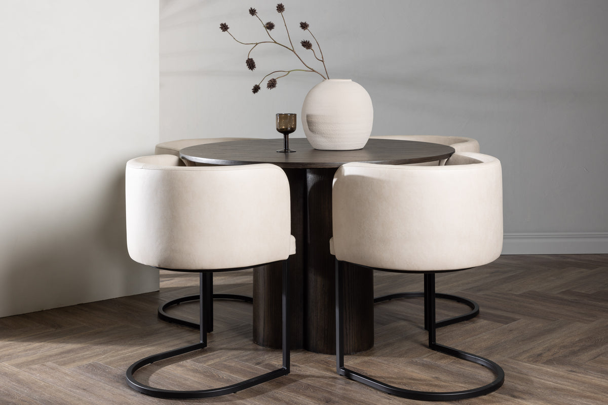 Venture Design Olivia & Simrishamn Runda Matbord ⌀110 Mocka + Matstolar Beige