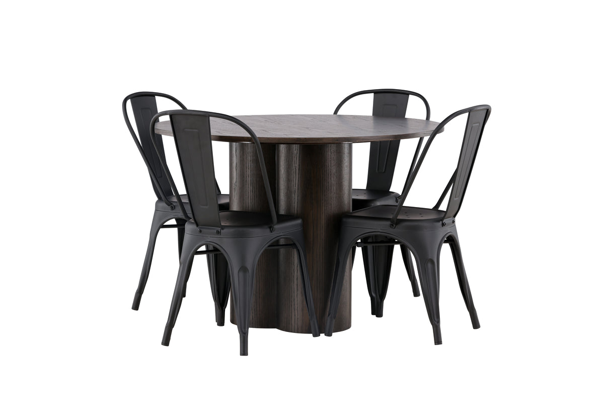 Venture Design Tempe & Olivia Matstolar 4-pack Svart + Runda Matbord ⌀110 Mocka
