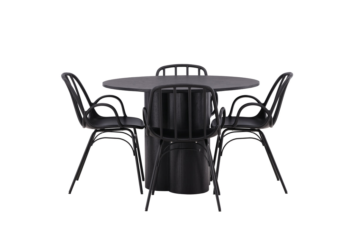 Venture Design Dyrön & Olivia Matstolar 2-pack Svart + Runda Matbord ⌀110 Svart