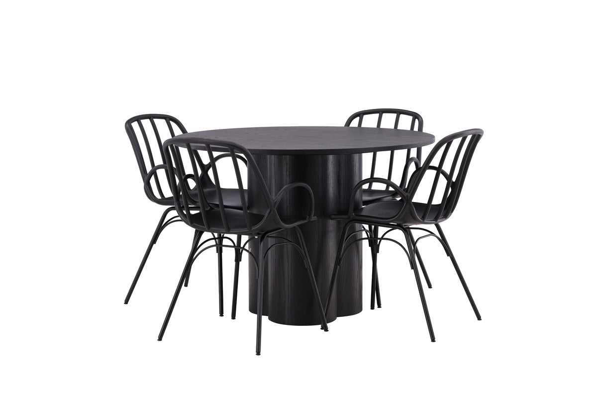 Venture Design Dyrön & Olivia Matstolar 2-pack Svart + Runda Matbord ⌀110 Svart