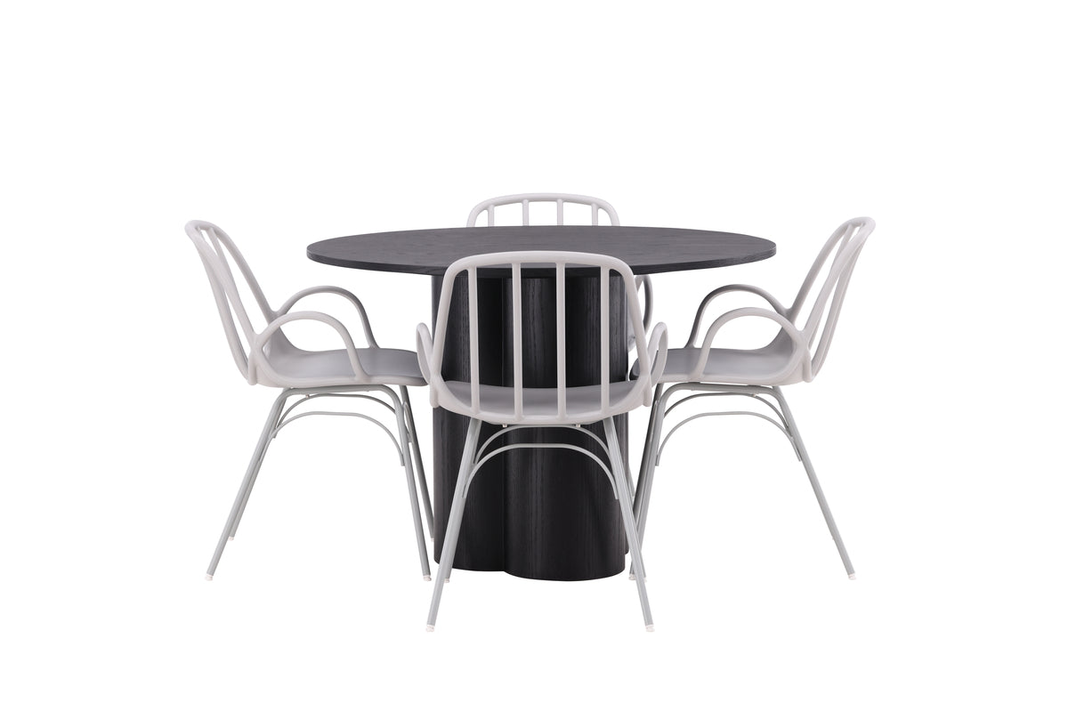 Venture Design Dyrön & Olivia Matstolar 2-pack Ljusgrå + Runda Matbord ⌀110 Svart